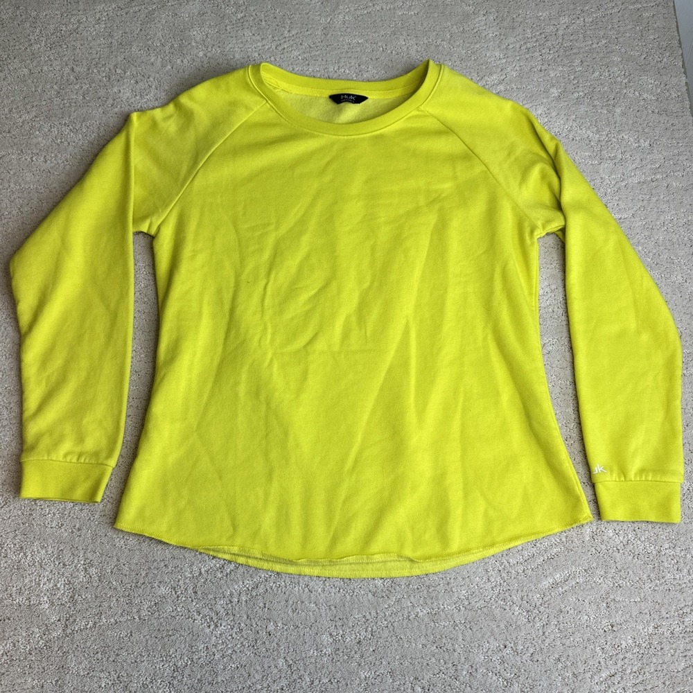Womens‎ Huk Fishing Large Long Sleeve Crewneck Sweater Yellow
